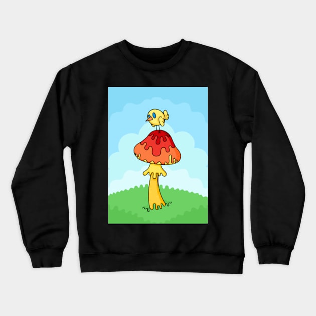 Tiny Bird On a Magical Mushroom Crewneck Sweatshirt by JadedOddity